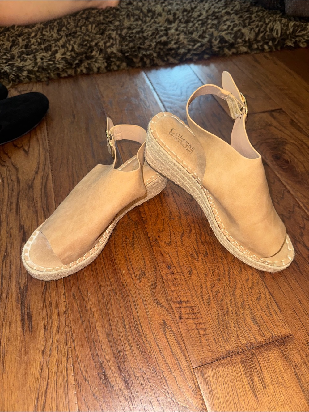 Catherine Malandrino Tan Leather Espadrille Wedge Sandals
